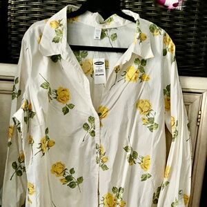 Old Navy NWT XXL YELLOW ROSE 100% COTTON LS BUTTON DOWN TOP